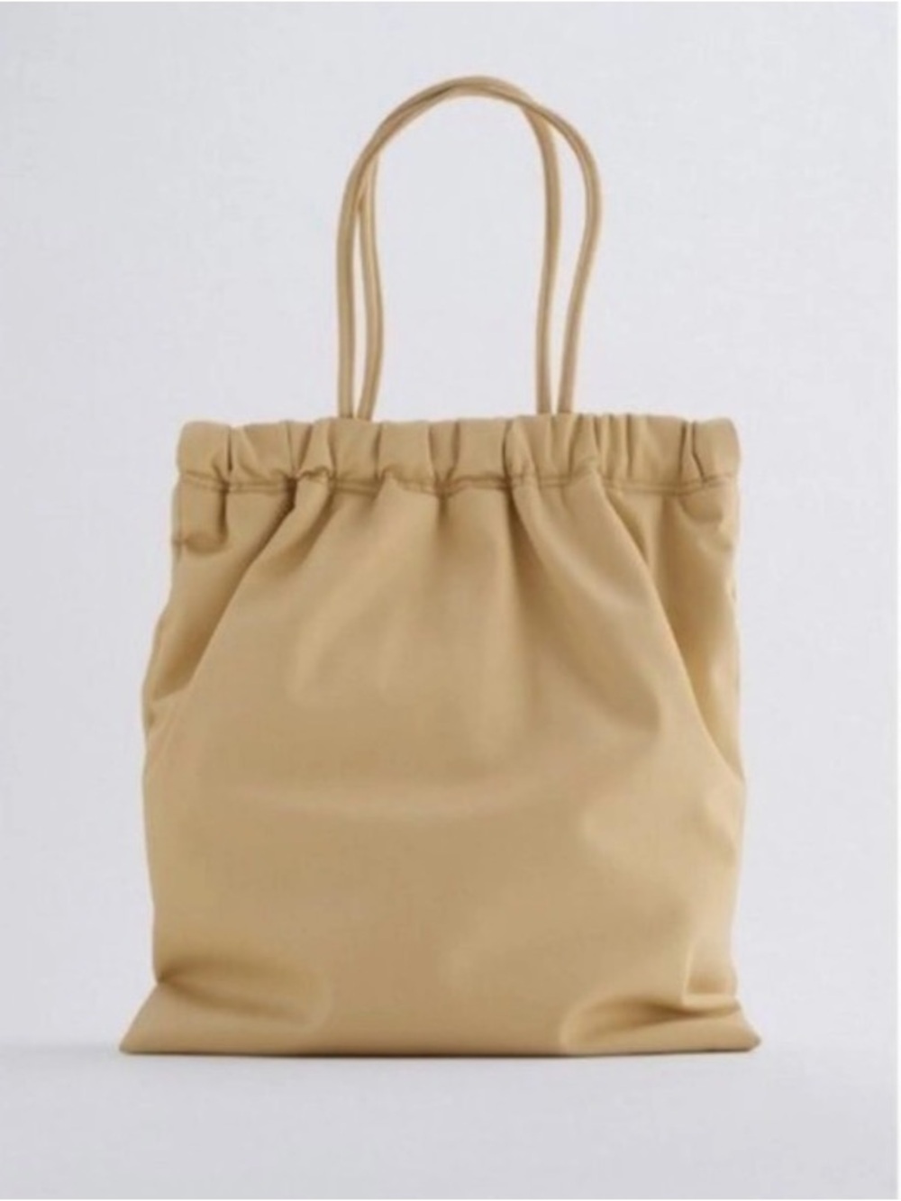 Zara Gathered Drawstring Tote in Beige